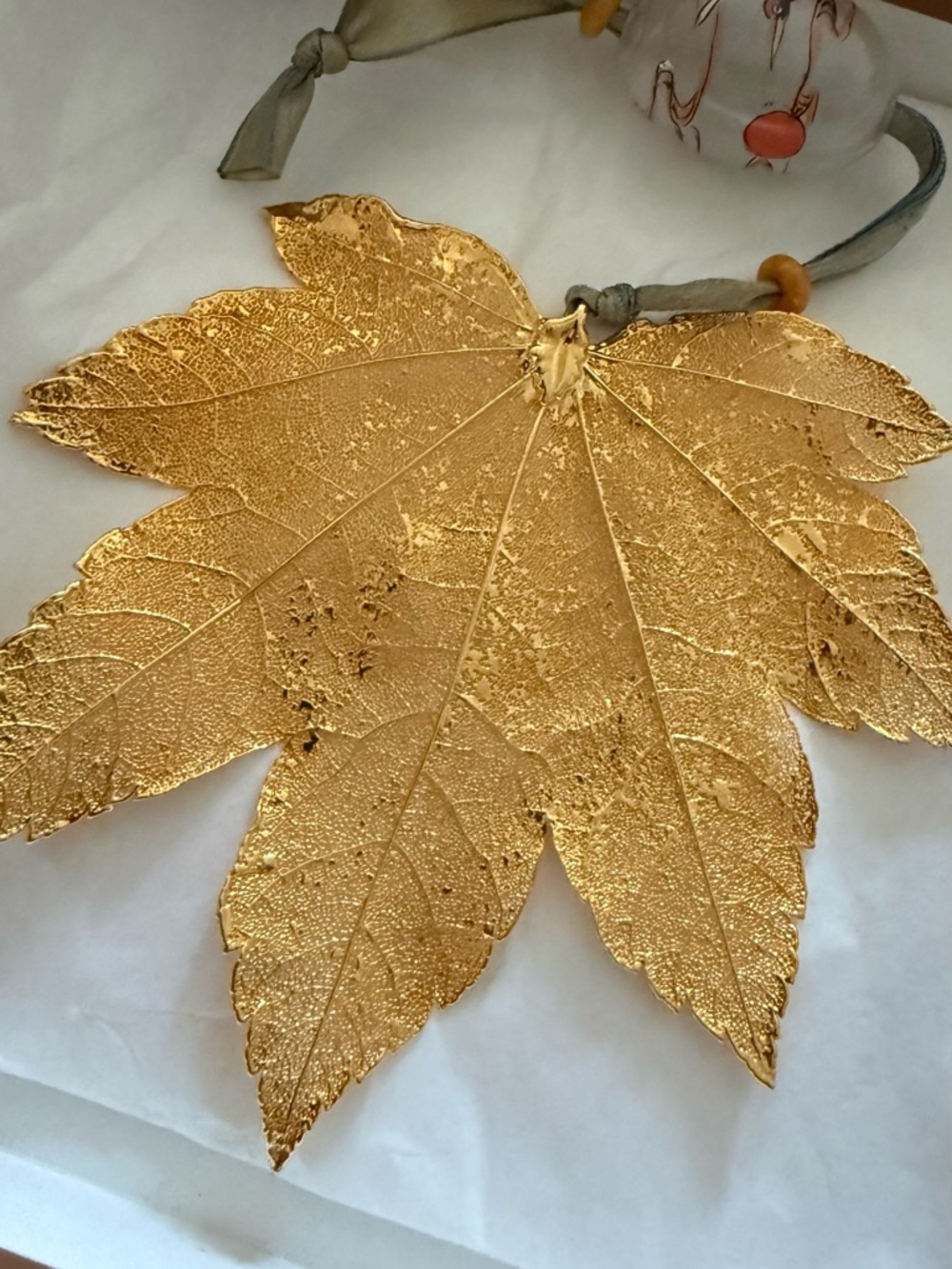 Gold Leaf Ornament with Crane Bead Accent by Still Life - Picture 7 of 9